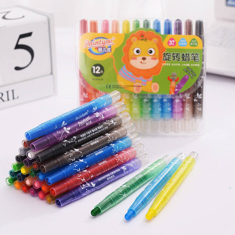 Creative Rotational Crayon Kindergarten Water Soluble Colorful Crayon Set 18/24 Color Art Oil Painting Brush