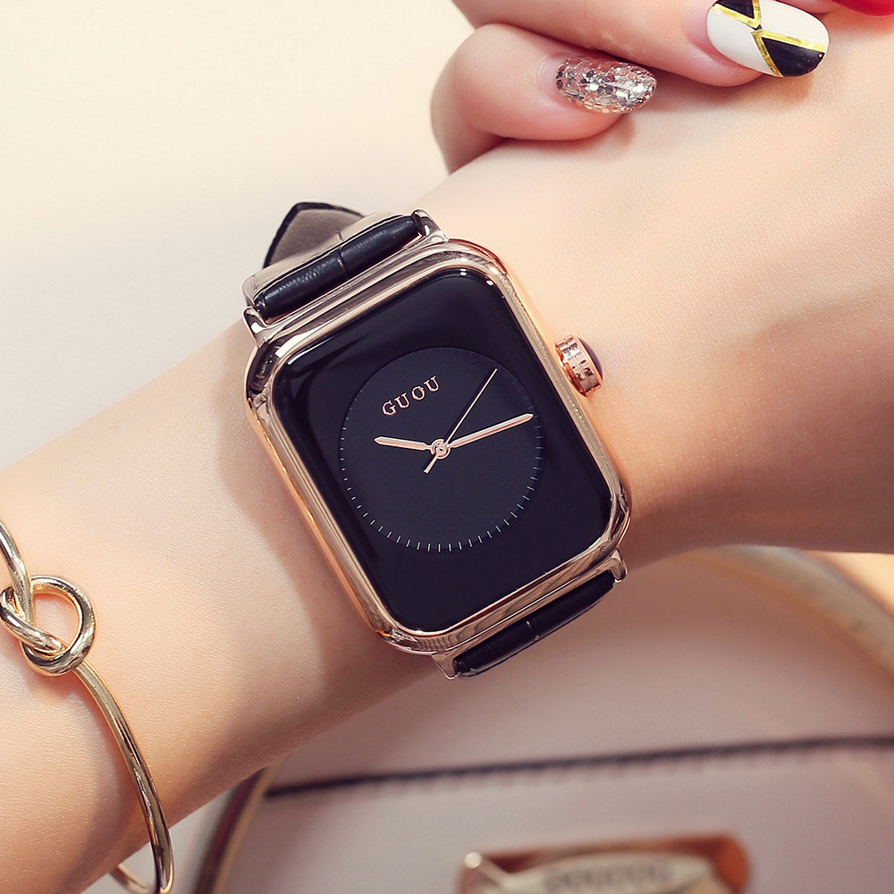 古欧guou方表简约气质大气女士手表女款时尚防水韩版皮带手表女