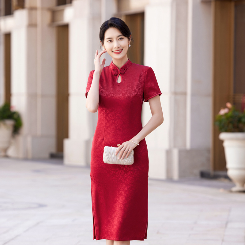 新中式改良喜妈妈旗袍2023年夏季新款妈妈装喜婆婆连衣裙气质优雅