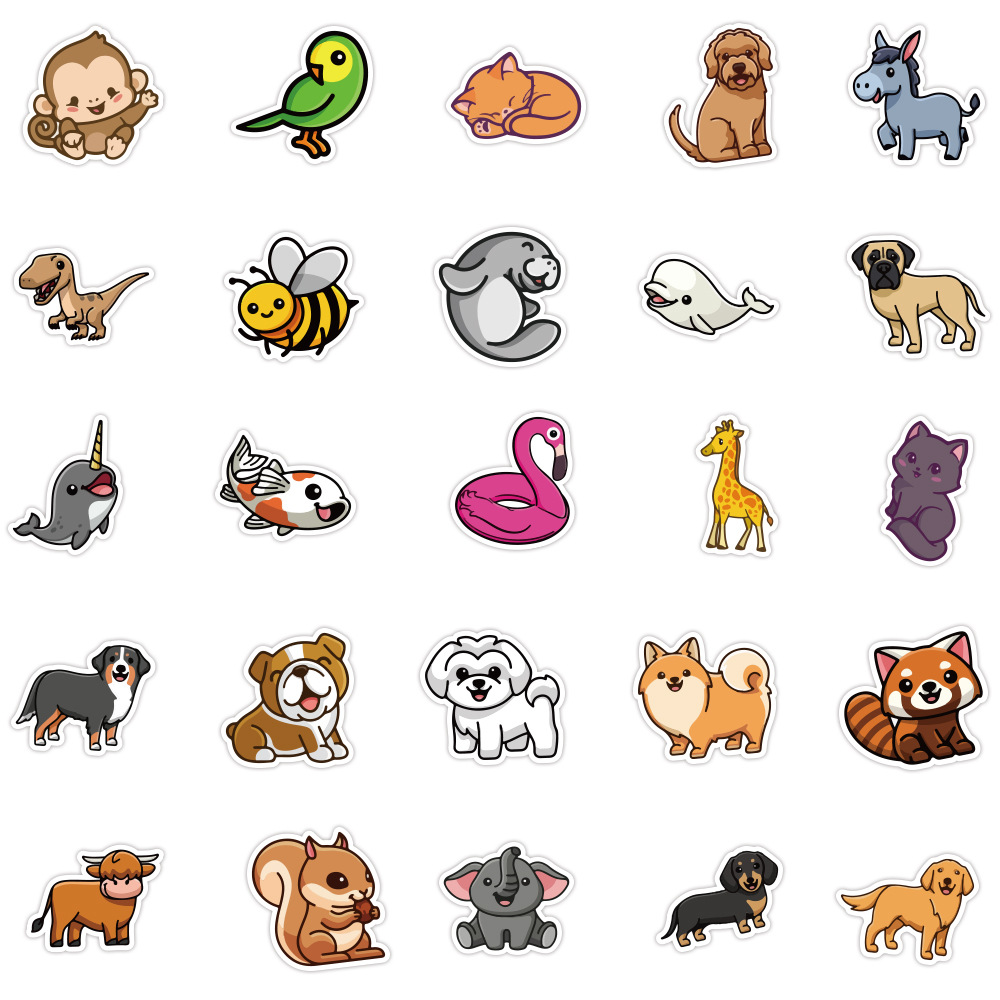 100张ins不侵权可爱小动物贴纸电脑行李箱拉杆箱小清新涂鸦 贴画