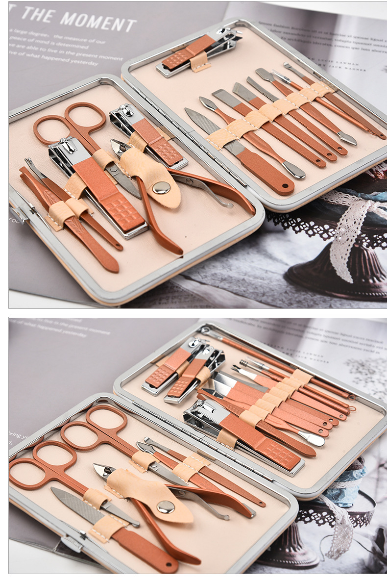 甲匠坊玫瑰金8-18件指甲钳指甲刀套装 亚马逊专供修甲美甲套装