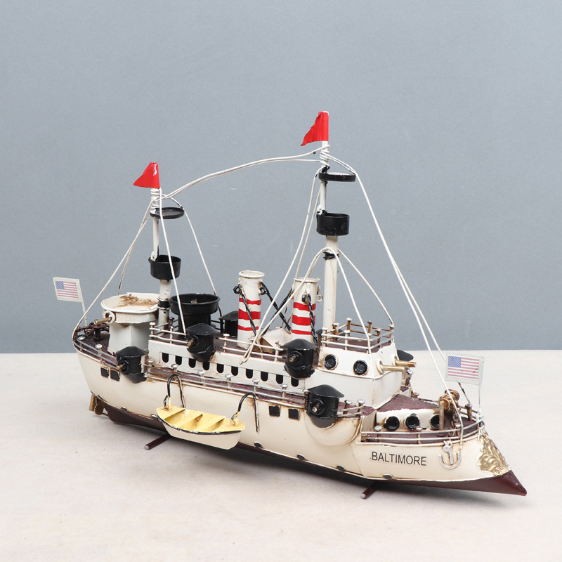 源头工厂复古仿真战船模型摆件铁皮轮式巡洋战舰家居收藏装饰摆设