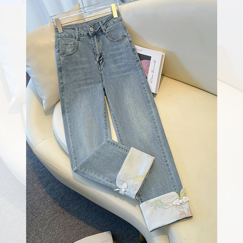 高级感浅蓝色烟管牛仔裤女春秋季2025年新款小个子九分气质直筒裤