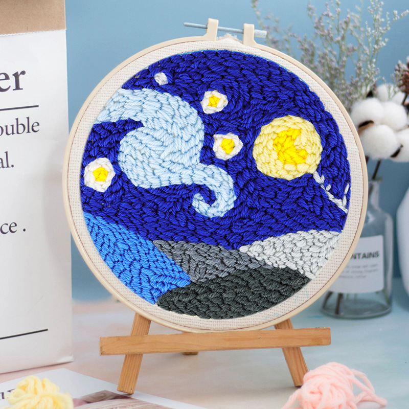 现货 俄罗斯戳戳绣手工绣毛线diy材料包星空刺绣搓搓绣墩绣毛线画