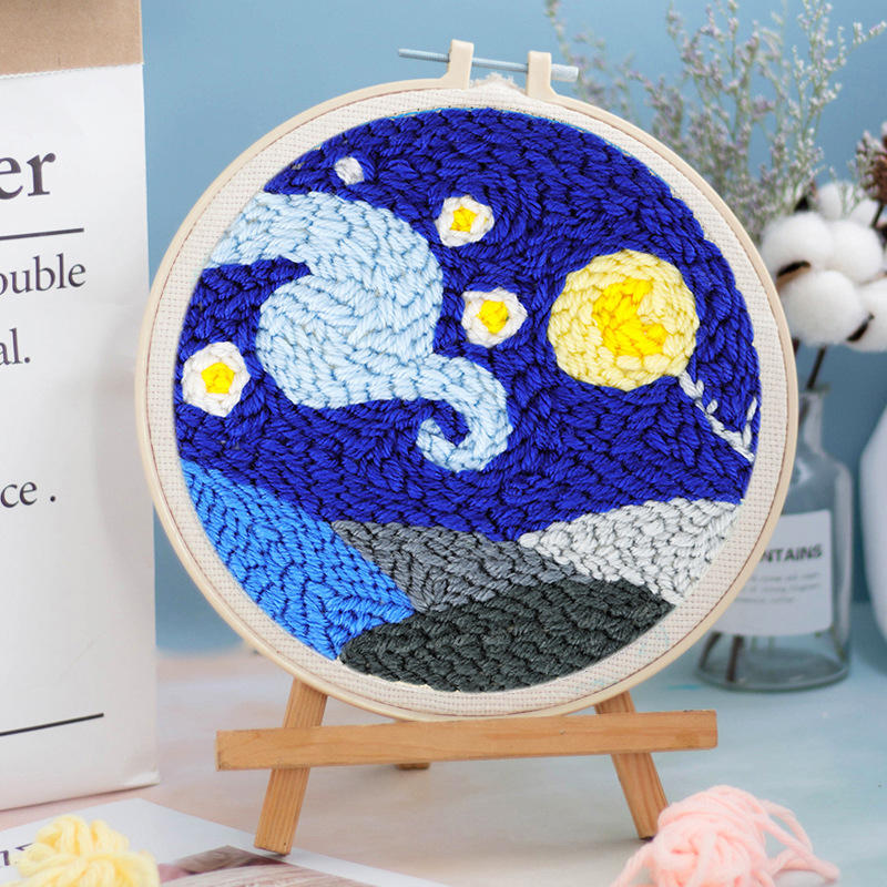 现货 俄罗斯戳戳绣手工绣毛线diy材料包星空刺绣搓搓绣墩绣毛线画
