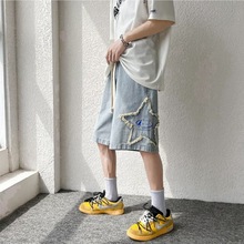 休闲牛仔短裤男夏季薄款潮牌高街美式水洗设计感小众五分裤子