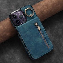 适用iPhone12 Pro Max指环手机壳苹果11防盗刷拉链卡包保护套mini