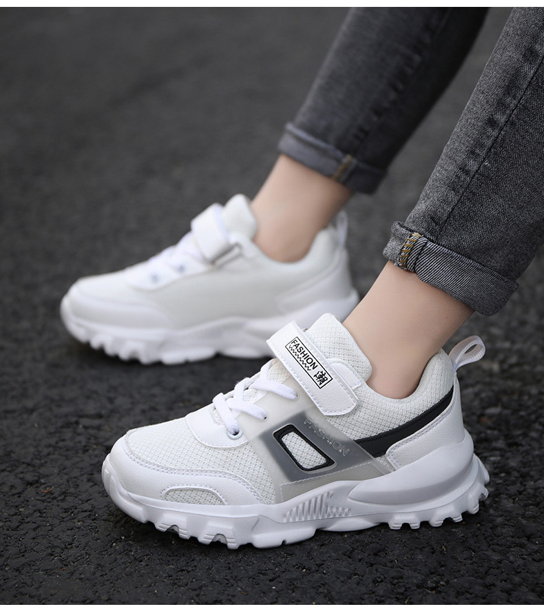 儿童白色运动鞋男童鞋春季小学生双网面休闲时尚旅游鞋女童小白鞋