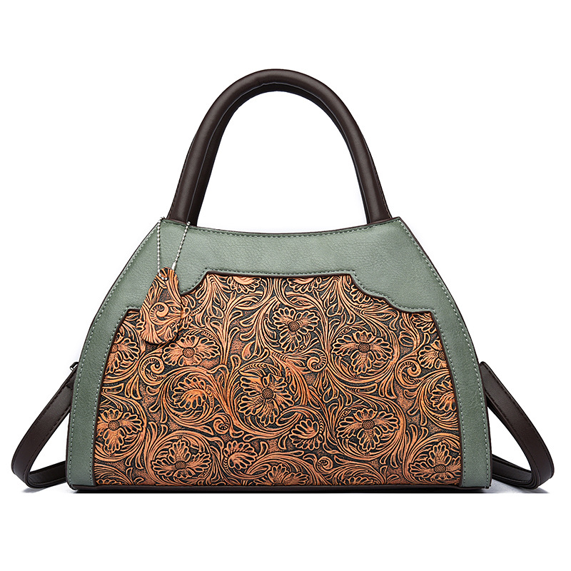 Fall 2023 New Contrast Color Large Capacity Shoulder Bag European and American Vintage Engraving Handbag Texture Crossbody Women's Bag