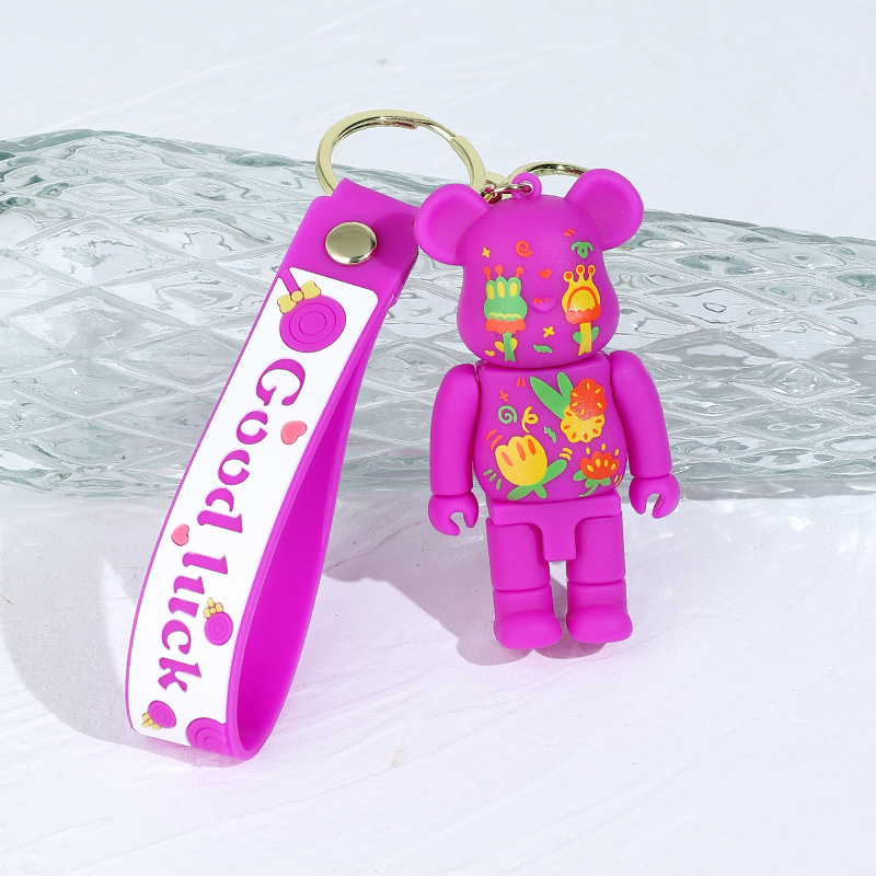 Cartoon Bright Starry Sky Graffiti Mechanical Bear Silicone Doll Keychain Pendant Lightning Bear Bag Car Key Chain