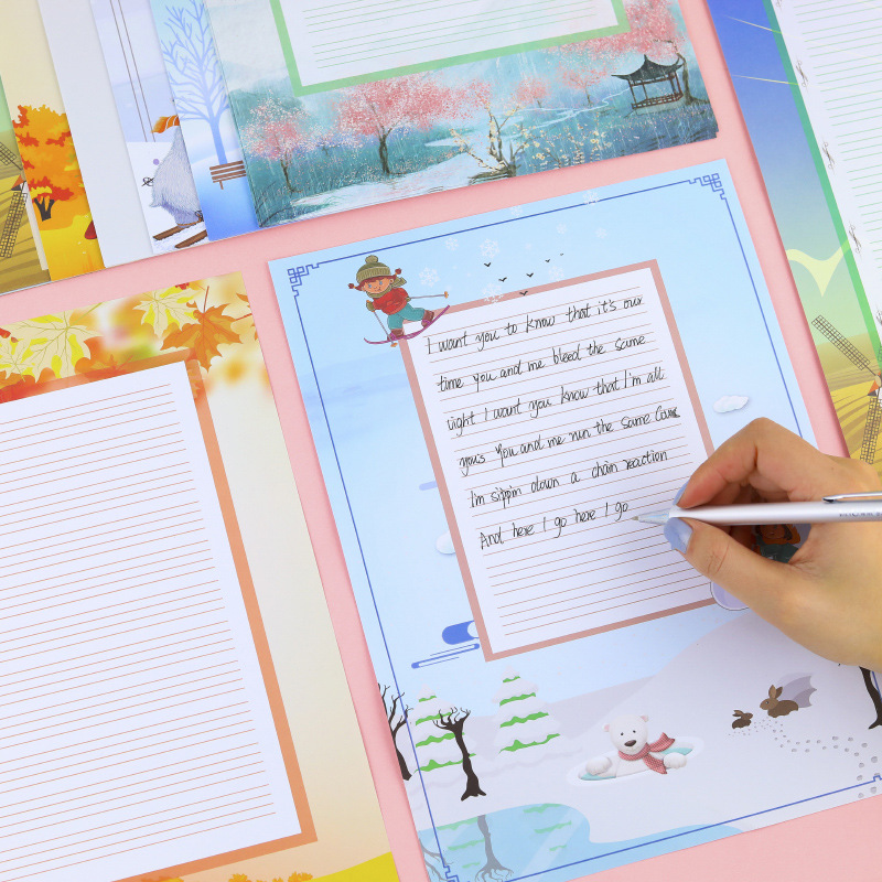 a4英语作业纸彩色图中小学生比赛英语练习纸外语英文写情书的信纸