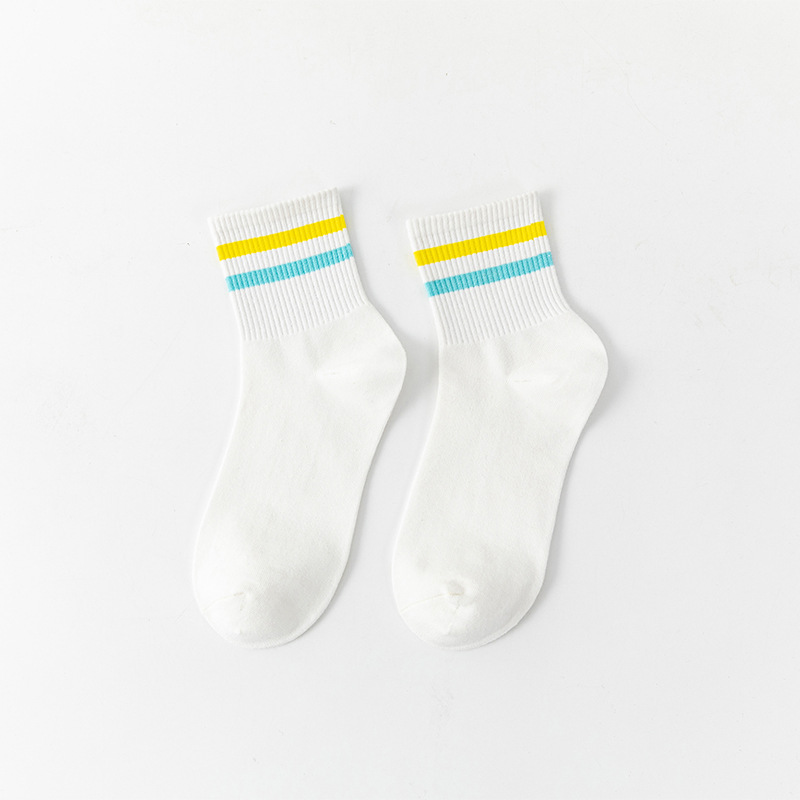 White Socks for Women Summer Two-Bar Striped Mid-Calf Length Ins Trendy Japanese College Style Student Socks All-Matching Four Seasons Socks