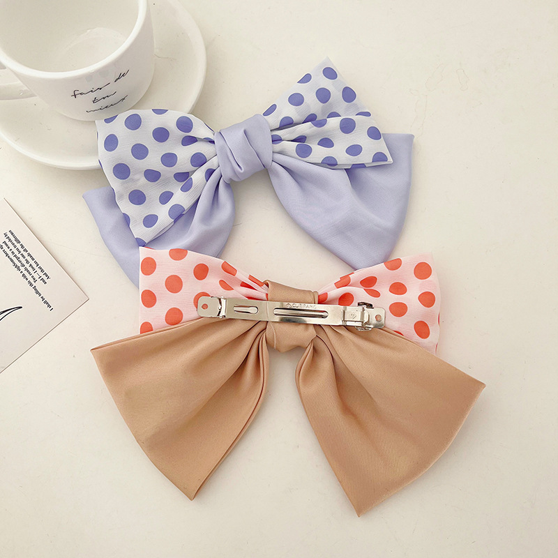 Spring and Summer Korean Style Polka Dot Bow Barrettes Elegant High-Grade Elegant Spring Clip Fashion Fabric Top Clip Headdress Wholesale