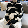 American style High Street black and white Chaopai Hit color sweater Lazy lovers Retro Autumn and winter Sweater coat