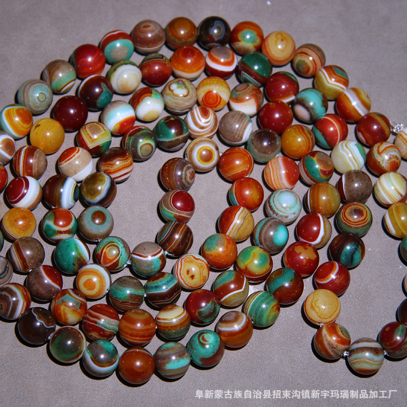 缠丝玛瑙七彩12mm圆珠108 4粒链子 可做项链 多圈手链 颗颗好眼