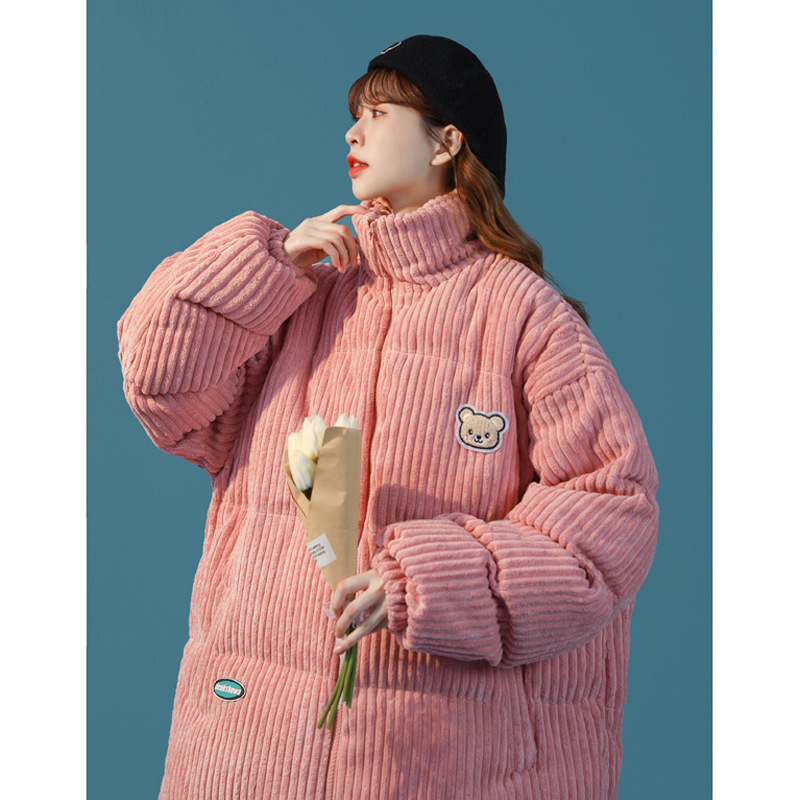 灯芯绒棉服女ins港风胖mm潮200斤设计感小众奶黄色小个子棉衣外套