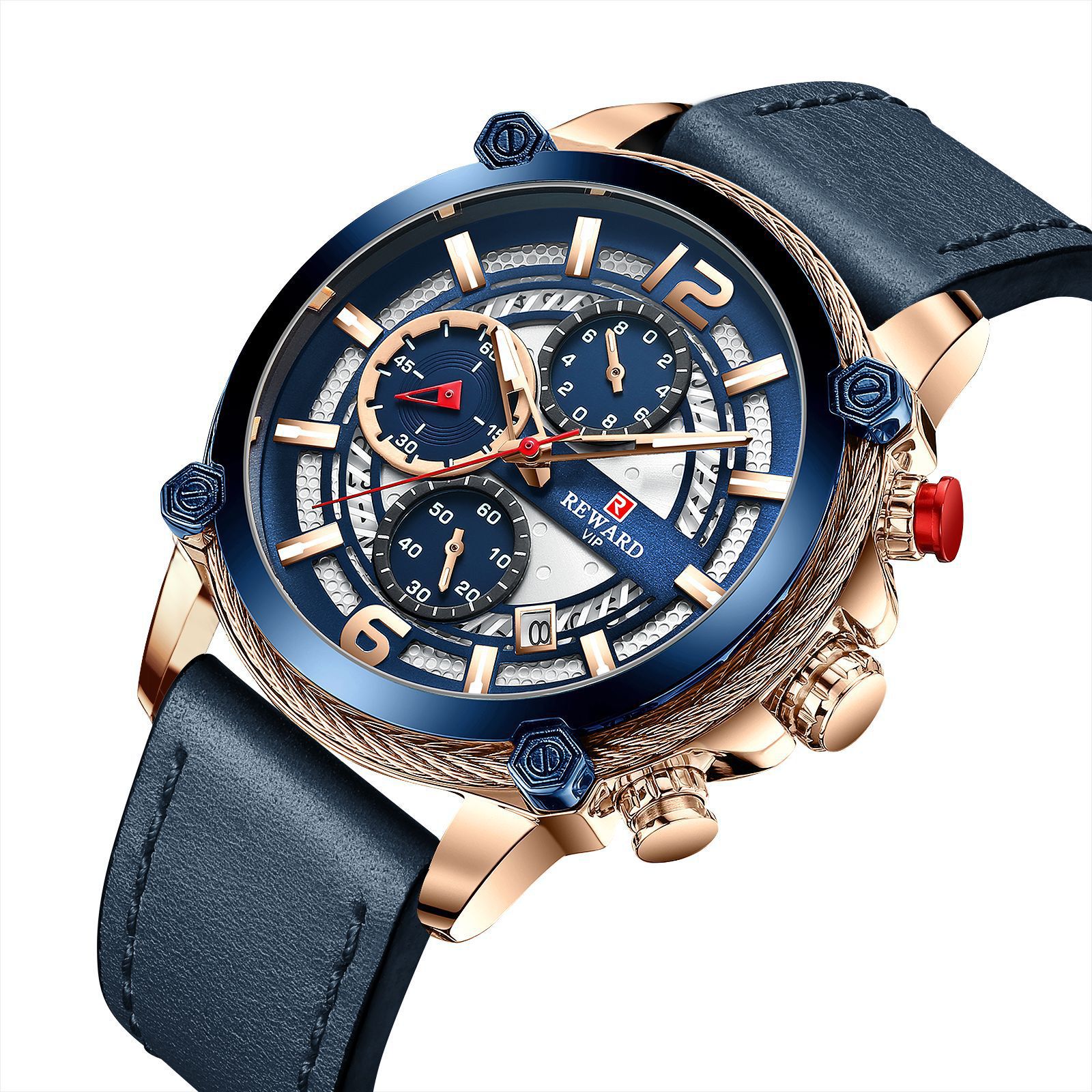 reward运动手表休闲男表防水石英表皮带计时码表夜光多功能男手表