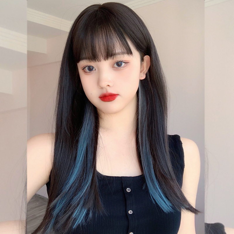 2023新潮假发女长发 网红挂耳染仿真黑长直假发套 头套式长直发