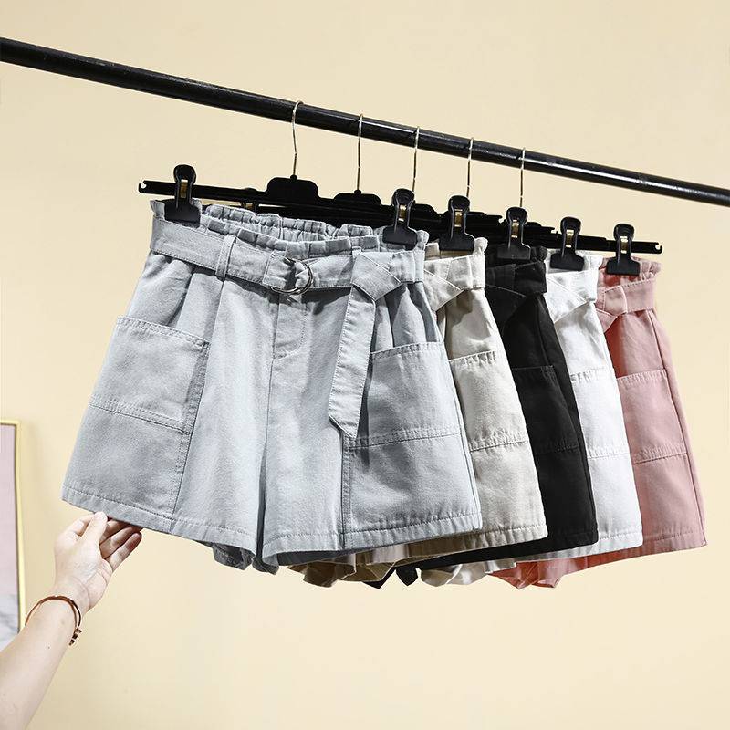 夏天短裤女a字松紧腰外穿短裤女夏高腰显瘦休闲阔腿白色运动裤子