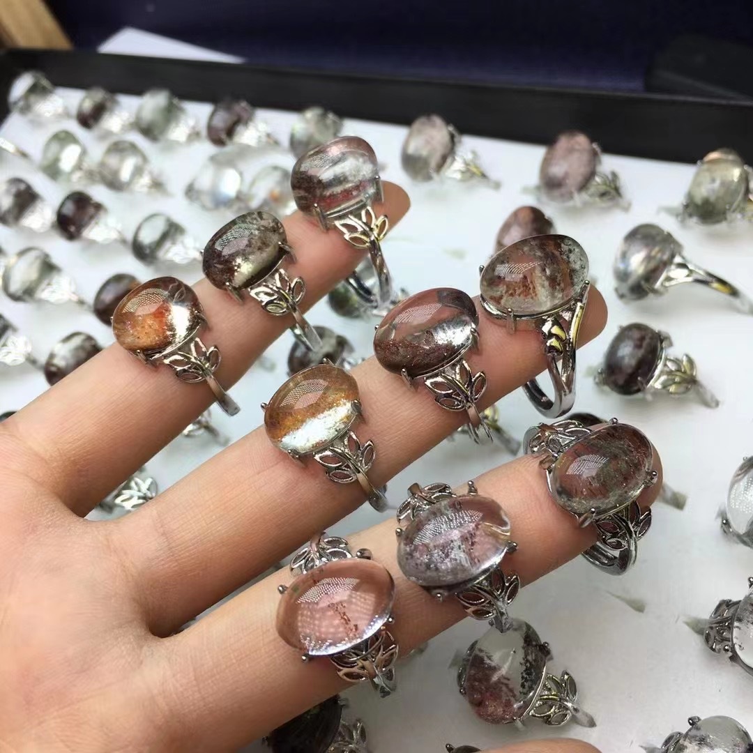 厂家批发天然绿幽灵戒指 景色漂亮 绿幽灵女戒百搭戒指 直播货源