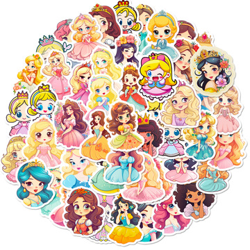 50张可爱公主儿童贴纸汽车手机书包笔盒装饰贴画防水文具创意贴纸