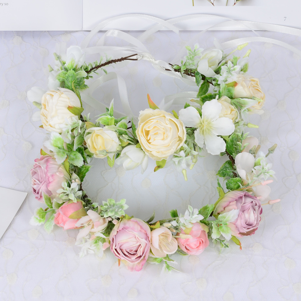 跨境夏威夷景区花圈花环仿真花卉头饰森系仙女孩造型写真头花批发