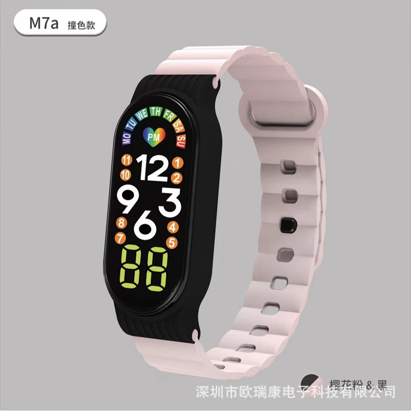 New LED Contrast Color Electronic Watch M7a Student Ins Style Sports Cartoon Factory in Stock Direct Selling