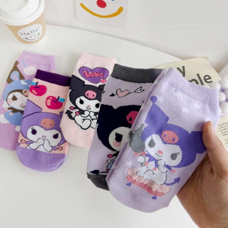 Japanese Style New Cartoon Socks Women's Purple Cute Socks 200N Women's Boat Socks Cotton Socks Wholesale One Piece Dropshipping