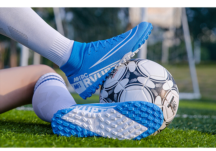 跨境高帮足球鞋情侣款男女儿童碎钉tf人造草坪比赛运动足球训练鞋