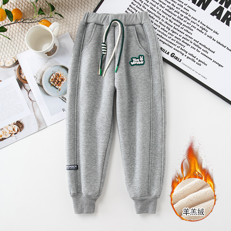 Children's Sport Pants Fleece-lined Thickened Winter Boys' Sweatpants Lambswool Baby Winter Clothes Casual Loose Girls' Trousers