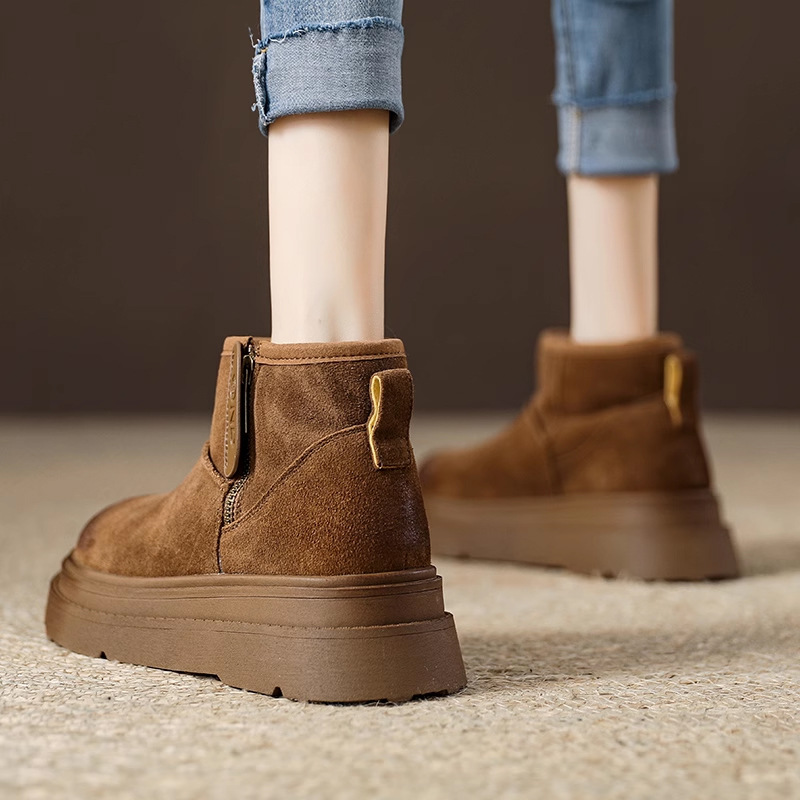 皮毛一体雪地靴女冬加绒加厚保暖棉靴子2024新款短靴厚底休闲棉鞋