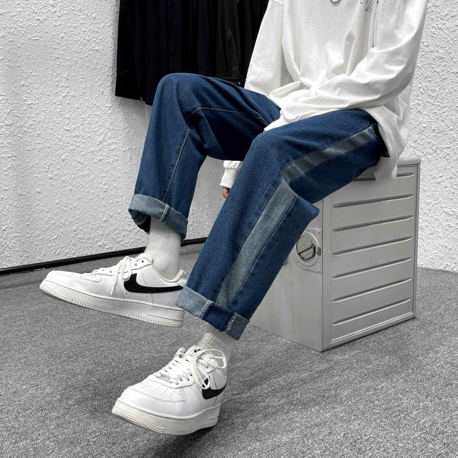 男裤直筒宽松牛仔裤男2021秋季男式长裤男士韩版休闲裤力外贸男装