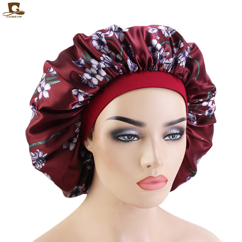 新款加大号色丁睡帽 弹力松紧圆帽 仿真丝头巾帽 烫发帽