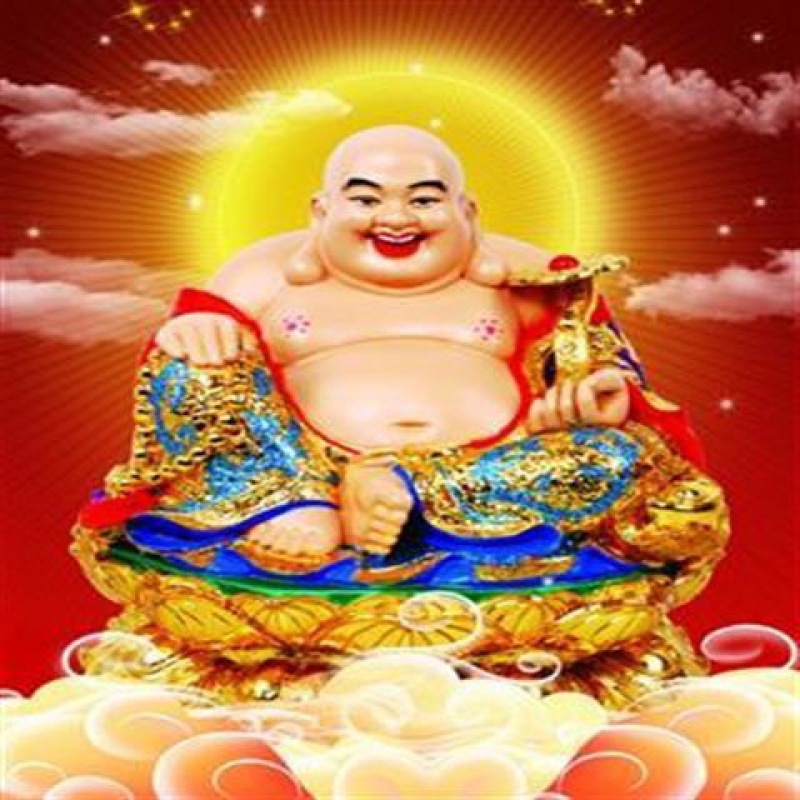 结缘纯手工弥勒佛菩萨画像净土大肚弥勒佛画像挂画图相纸双面塑封