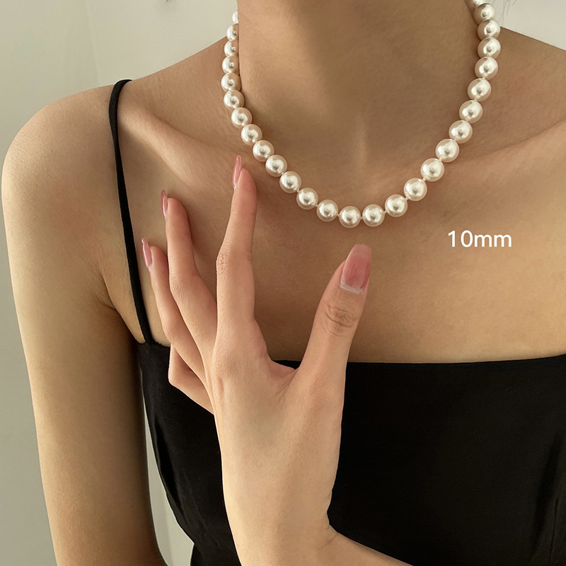 Ni Ni Same Style Retro French Knotted Perfect Circle Strong Light Shijia Pearl Necklace Classic All-Match Necklace S925 Silver