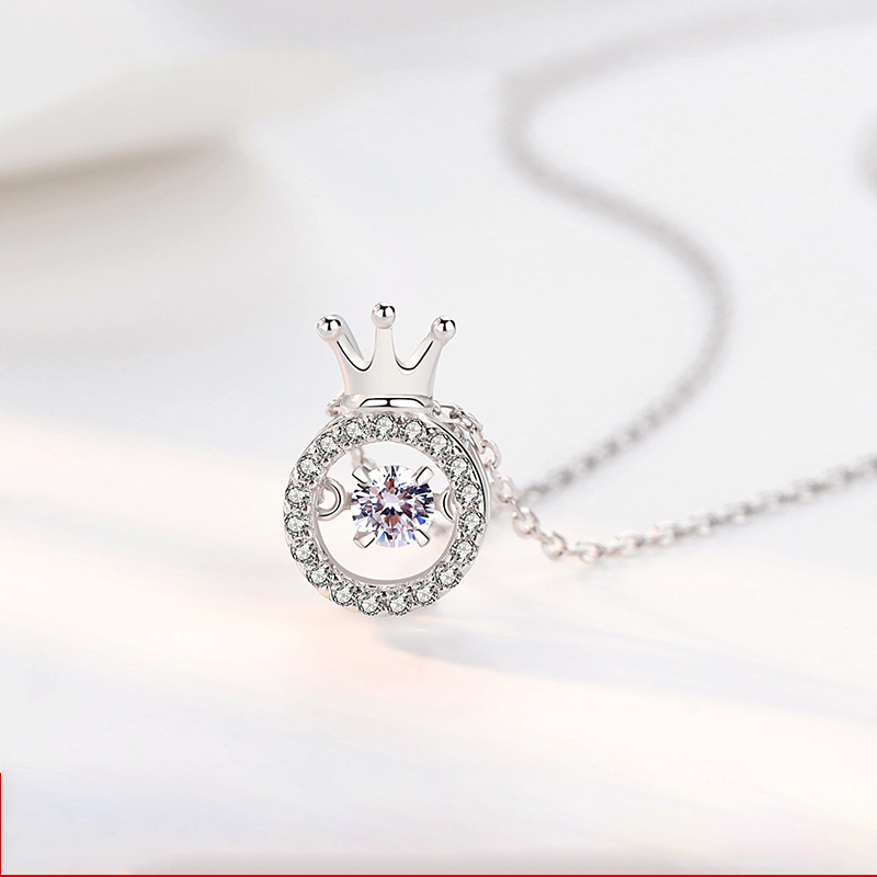 纯银灵动项链皇冠锁骨链气质个性简约潮网红废话韩版吊坠小众设计-阿