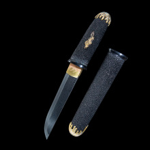 高端手工合口侟短刀日本小刀一体鱼皮防身刀剑外贸tanto未开刃