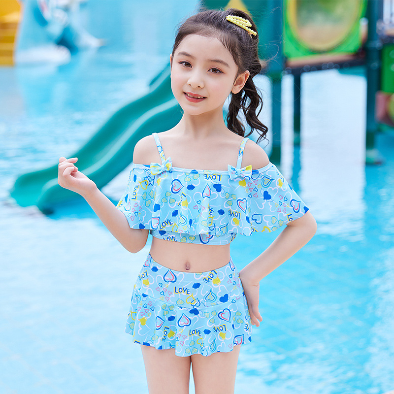 儿童泳衣女童夏季分体式小中大童游泳衣女孩公主宝宝学生泳装