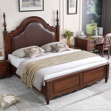 美式乡村罗马柱2米实木双人大床经典软包皮靠主卧现代家具储物床