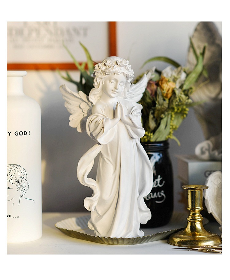 北欧复古祈祷少女天使雕像摆件家居客厅桌面摆设软装饰品拍照道具