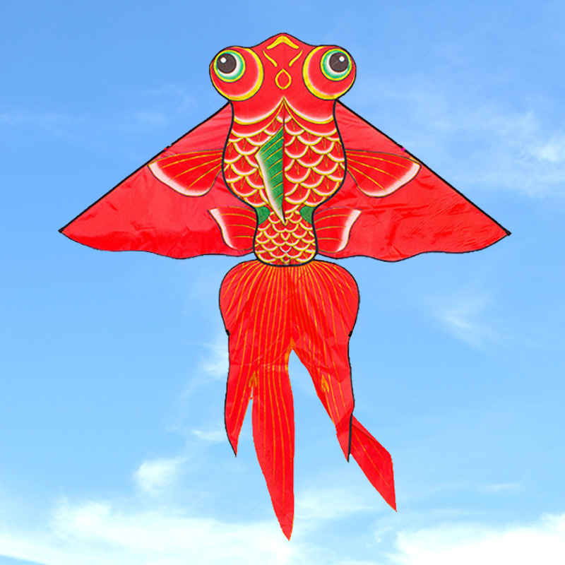 金鱼风筝潍坊儿童卡通成人大型三角微风好飞传统烫金鲤鱼风争