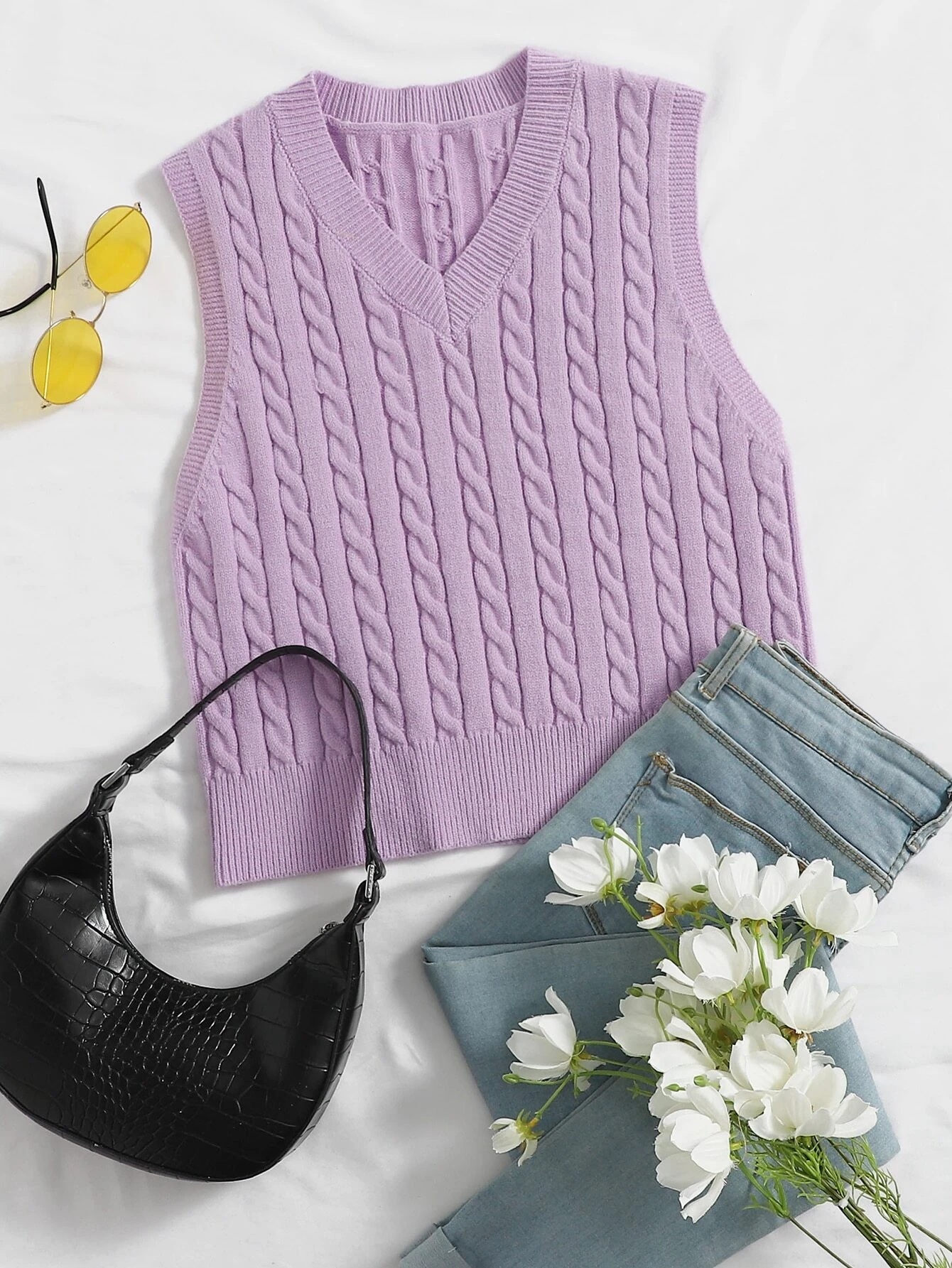 亚马逊品质秋冬欧美女士毛衣v领无袖针织背心针织衫马甲上衣女