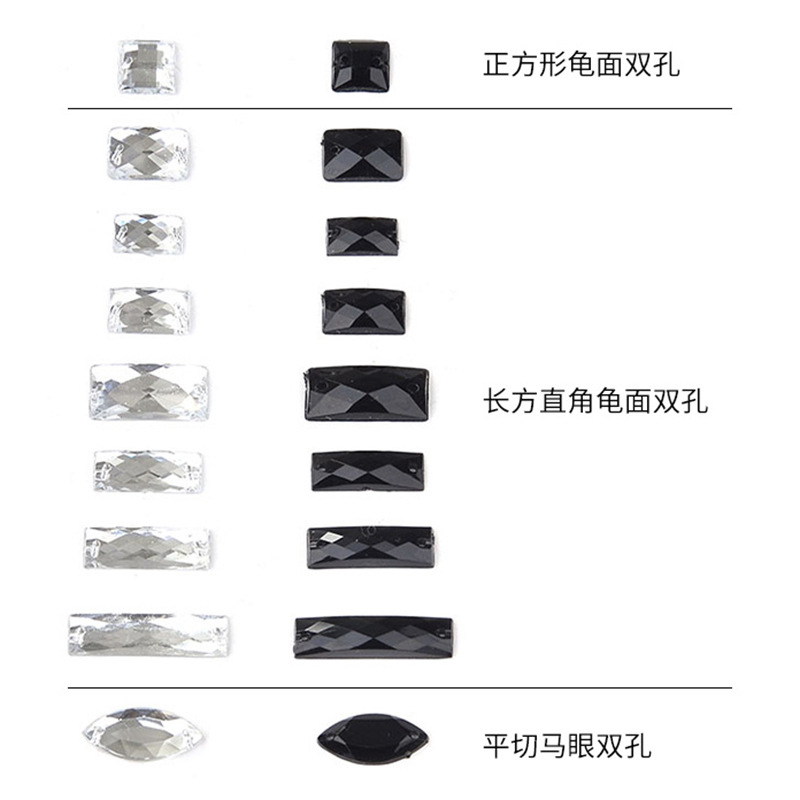 Imitation Table Acrylic Diamond Rectangular Right Angle Carved Double Hole Bottoming Drill Hand Sewing Drill Shoes and Hats Clothing Ornament Accessories DIY