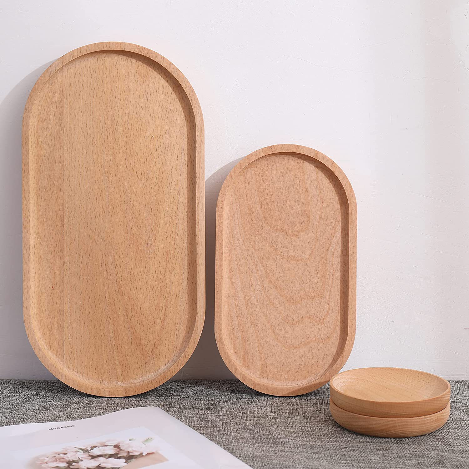 欧式木质收纳托盘甜点蛋糕储物托盘餐厅瓜果点心四件套椭圆形托盘