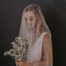 欧美珍珠头纱  钉珠有/无发梳婚礼单身派对头饰品新娘头纱 BV07