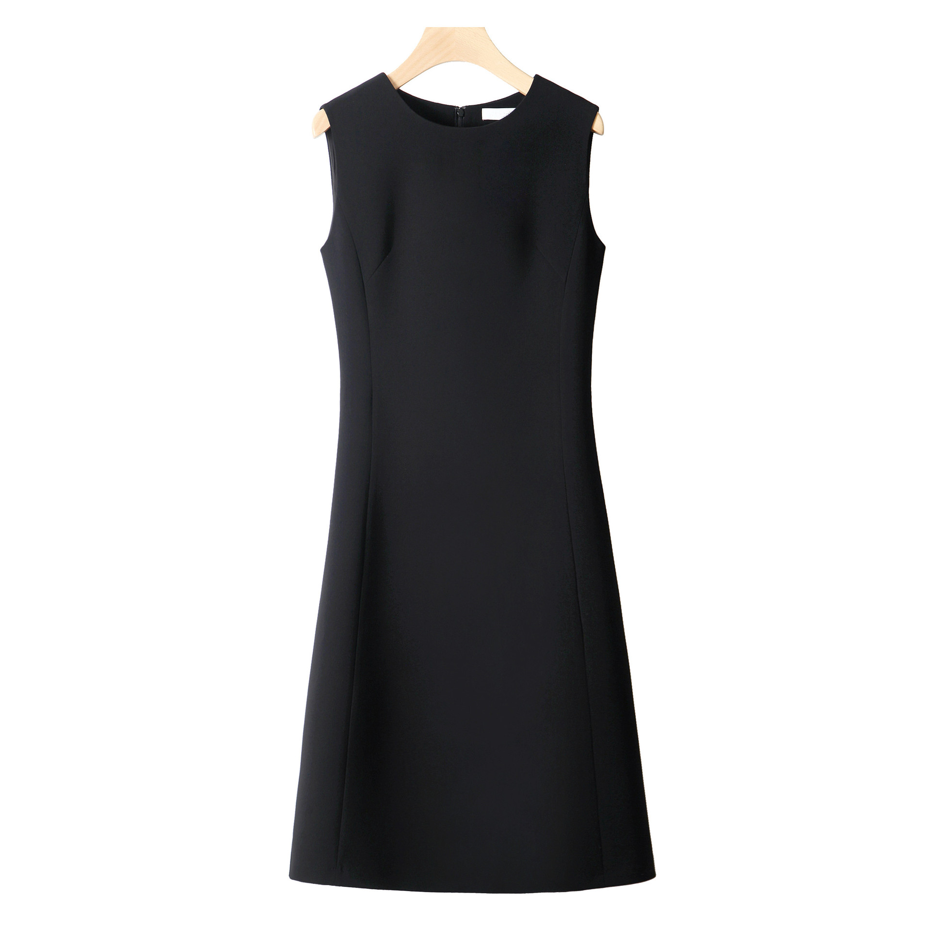 秋冬新款醋酸显瘦打底连衣裙女装无袖过膝职业黑色马甲裙长裙