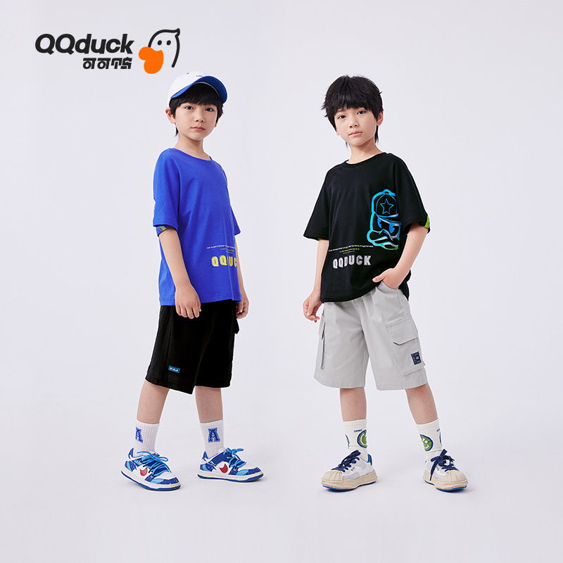 QQduck可可鸭夏季新款男童短袖T恤儿童休闲半袖棉质透气男童上衣