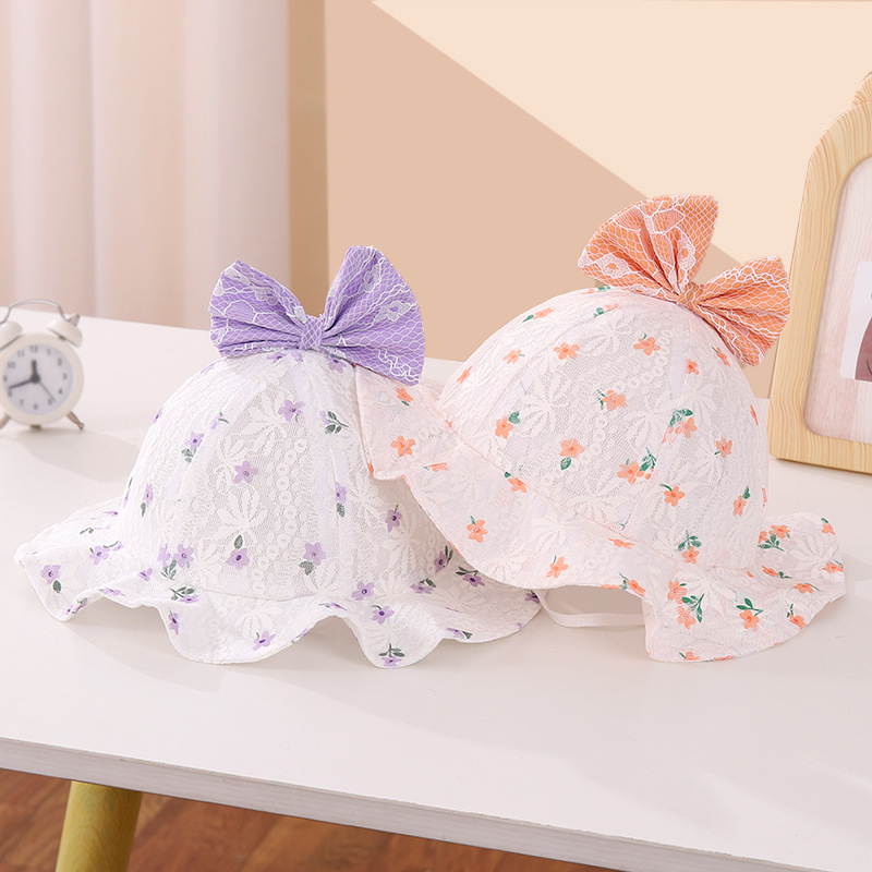 Children's Basin Hat Korean Style Floral Bow Super Cute Girl Mesh Cap Thin Breathable Summer Baby Sun Hat