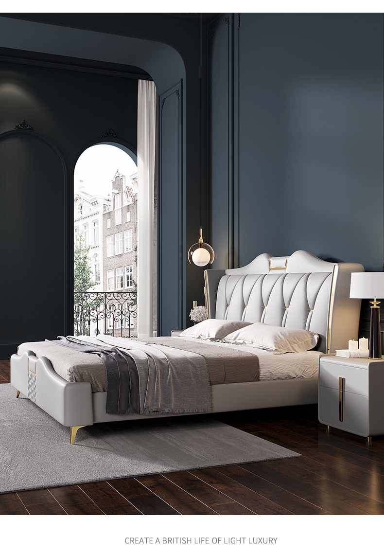 轻奢床主卧豪华大床现代简约风真皮软包床高端大气婚床卧室双人床