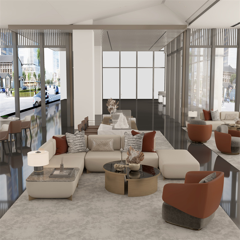 售楼处部洽谈沙发桌椅组合现代轻奢酒店大堂接待区弧型卡座式家具